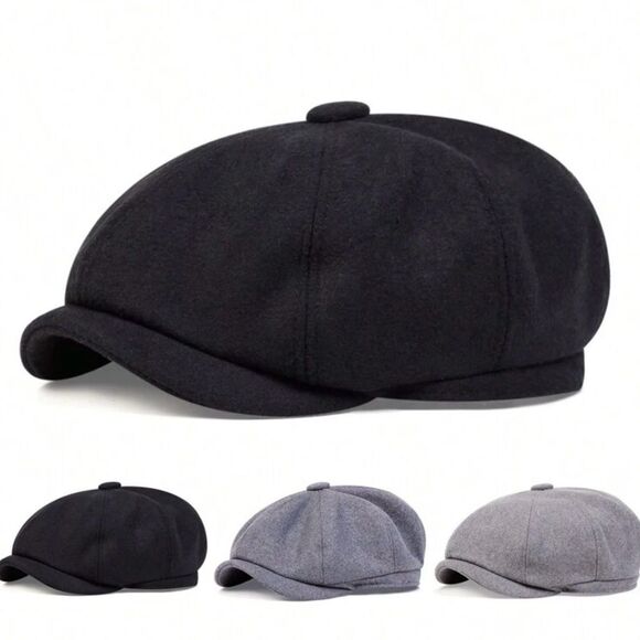 Classic Black Wool Newsboy Cap - Picture 3 of 9